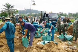 Khẩn trương khắc phục sự cố sạt lở đê bao sông Vinh
