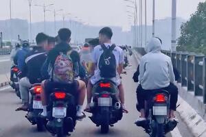 Hà Nội: Xử lý nhóm thanh niên điều khiển xe máy dàn hàng ngang trên cầu Vĩnh Tuy