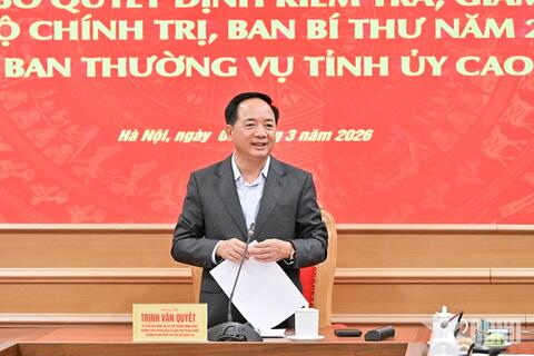 Công bố quyết định kiểm tra đối với Ban Thường vụ Tỉnh ủy Cao Bằng