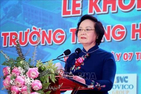 Phó thủ tướng Phạm Thị Thanh Trà dự lễ khởi công Dự án xây dựng Trường Trung học phổ thông Nam Đàn 1