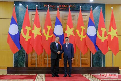 Toàn cảnh Lễ đón Thường trực Ban Bí thư Trung ương Đảng Nhân dân Cách mạng Lào Vilay Lakhamphong