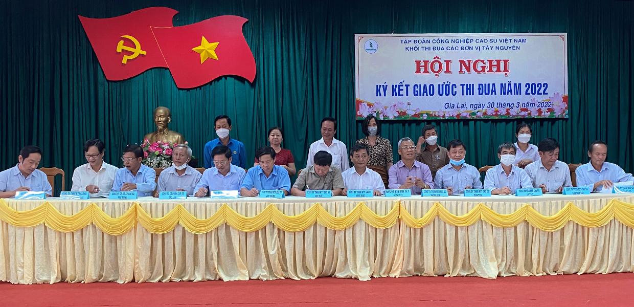 Các đơn vị cao su Tây Nguyên ký kết giao ước thi đua năm 2022. Ảnh: Hà Đức Thành