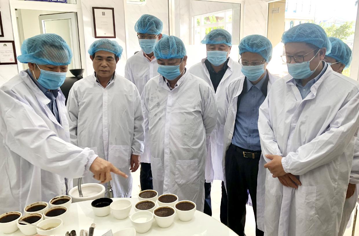 Đoàn công tác Bộ Nông nghiệp và PTNT và lãnh đạo UBND tỉnh thăm Công ty TNHH Vĩnh Hiệp. Ảnh: Lê Nam