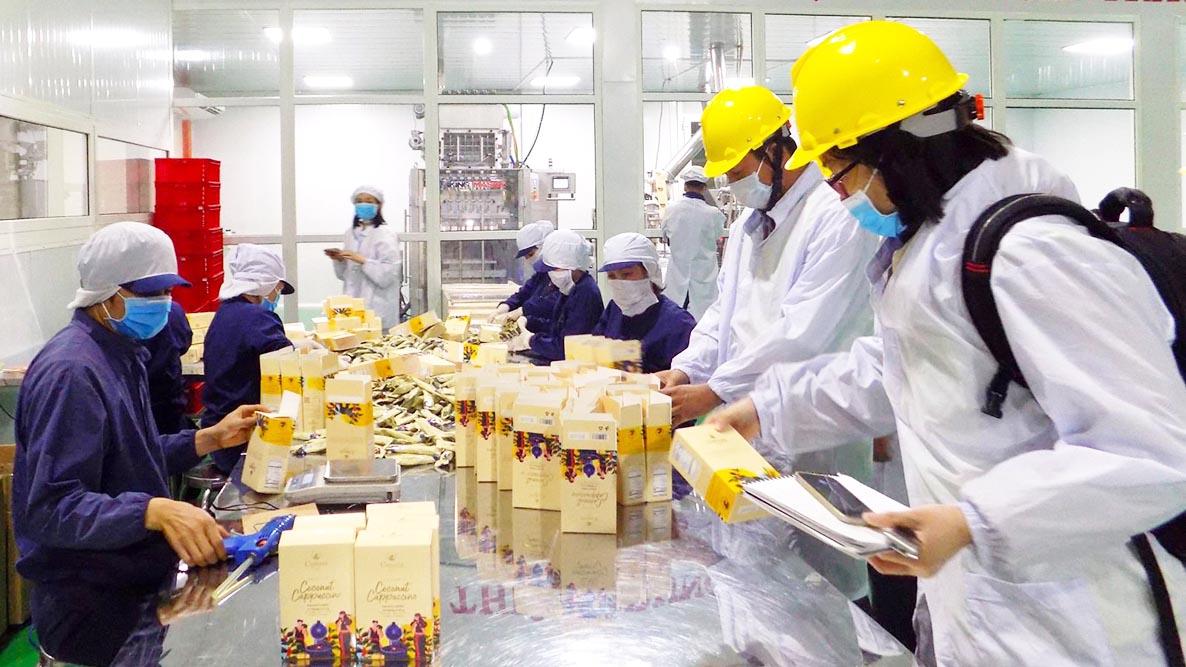 Đóng gói sản phẩm cà phê tại Công ty TNHH Vĩnh Hiệp, TP. Pleiku. Ảnh: Hà Duy