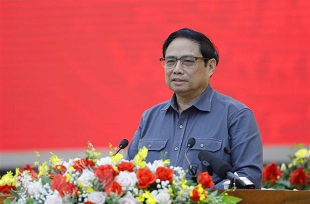 Thủ tướng Phạm Minh Chính phát biểu tại buổi làm việc với Ban Thường vụ Tỉnh ủy Lâm Đồng. Ảnh: Dương Giang/TTXVN