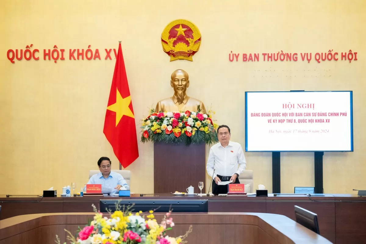 Bí thư Đảng đoàn Quốc hội, Chủ tịch Quốc hội Trần Thanh Mẫn và Bí thư Ban cán sự đảng Chính phủ, Thủ tướng Chính phủ Phạm Minh Chính đã đồng chủ trì Hội nghị