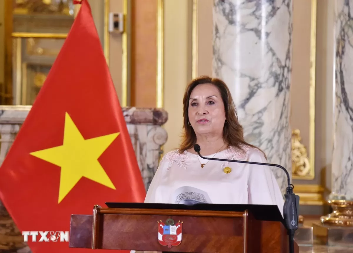 Tổng thống Peru Dina Ercilia Boluarte Zegarra phát biểu Tổng thống Peru Dina Ercilia Boluarte Zegarra phát biểu