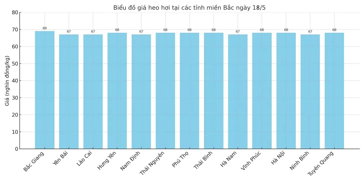 Biểu đồ giá heo hơi tại các tỉnh miền Bắc ngày 18/5.