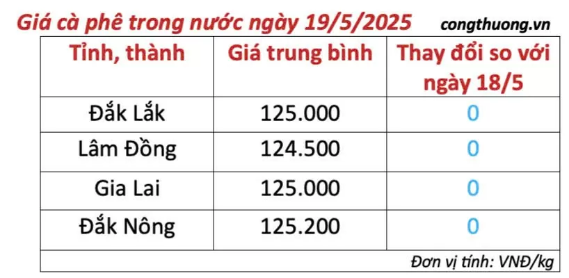Giá cà phê hôm nay 19/5/2025, trong nước Giá cà phê hôm nay 19/5/2025, trong nước