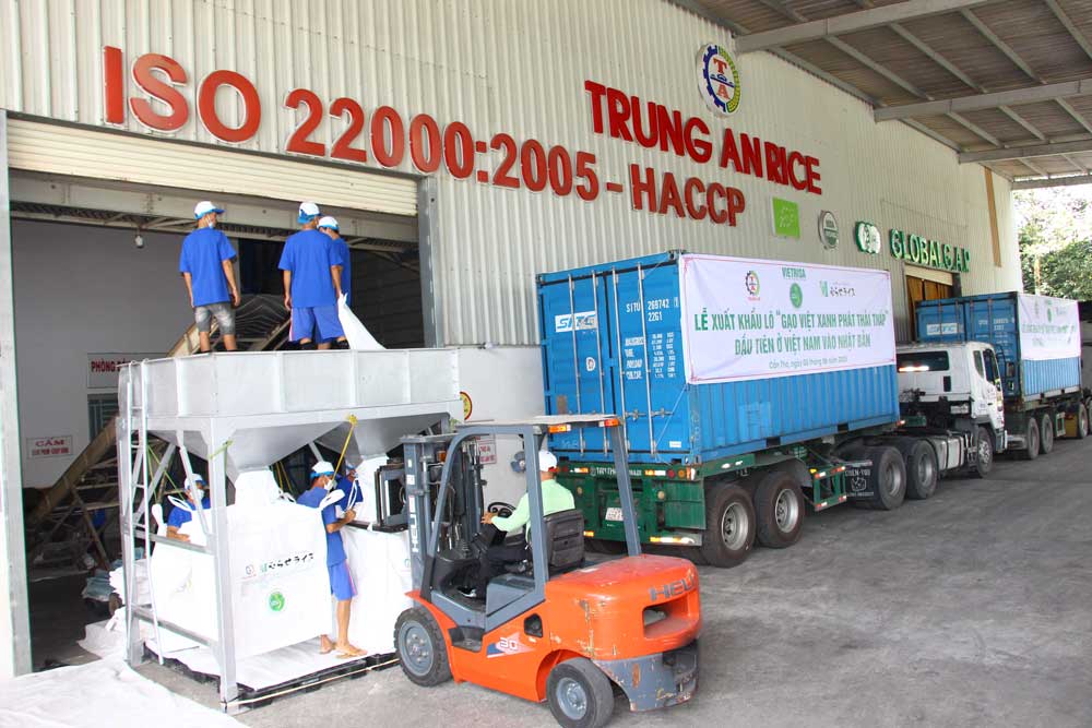 Công ty CP Nông nghiệp Công nghệ cao Trung An xuất khẩu 500 tấn Gạo Việt xanh phát thải thấp đầu tiên sang thị trường Nhật Bản.
