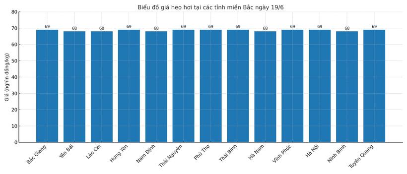 Biểu đồ giá heo hơi tại các tỉnh miền Bắc ngày 19/6.