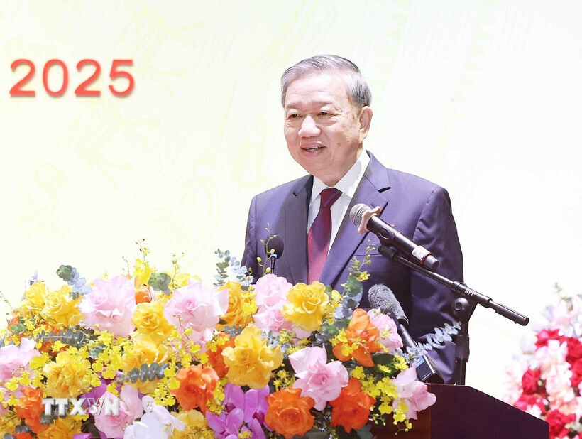 Tổng Bí thư Tô Lâm phát biểu chỉ đạo Đại hội đại biểu Đảng bộ xã Nghĩa Trụ lần thứ nhất. Ảnh: TTXVN