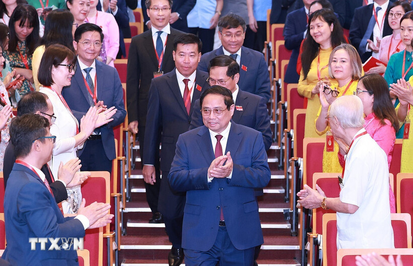 Thủ tướng Phạm Minh Chính đến dự Đại hội đại biểu Đảng bộ Bộ Ngoại giao lần thứ I, nhiệm kỳ 2025 - 2030. Ảnh: Dương Giang/TTXVN