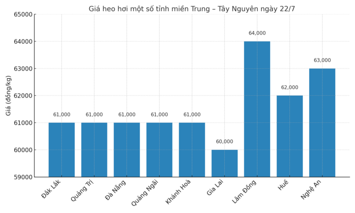 Biểu đồ giá heo hơi một số tỉnh miền Trung – Tây Nguyên ngày 22/7
