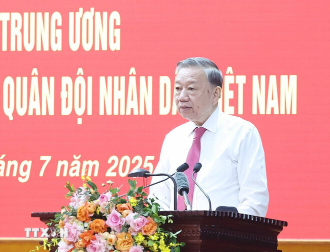 Tổng Bí thư Tô Lâm phát biểu chỉ đạo tại buổi làm việc. Ảnh: TTXVN