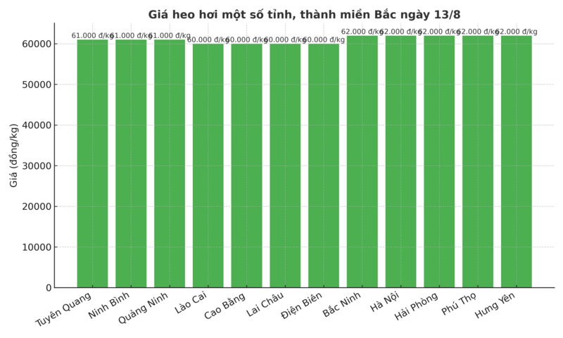 Biểu đồ giá heo hơi một số tỉnh, thành miền Bắc ngày 13/8