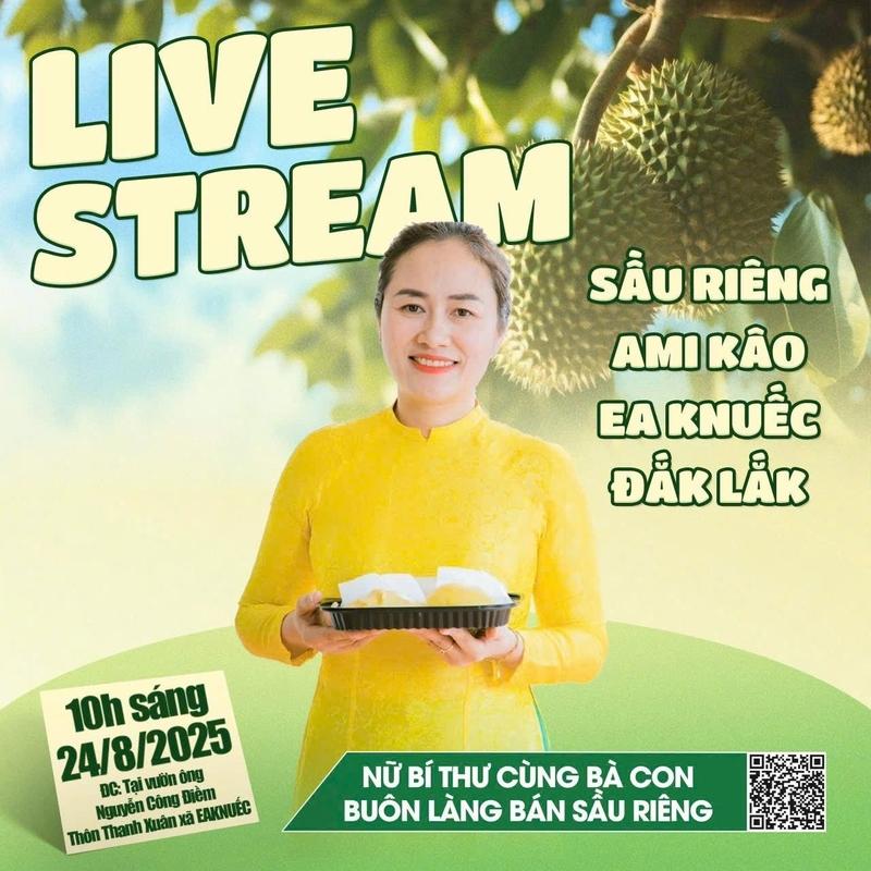 Bí thư Đảng ủy, Chủ tịch HĐND xã Ea Knuếc - bà Ngô Thị Minh Trinh sẽ trực tiếp tham gia livestream bán sầu riêng cùng bà con nông dân