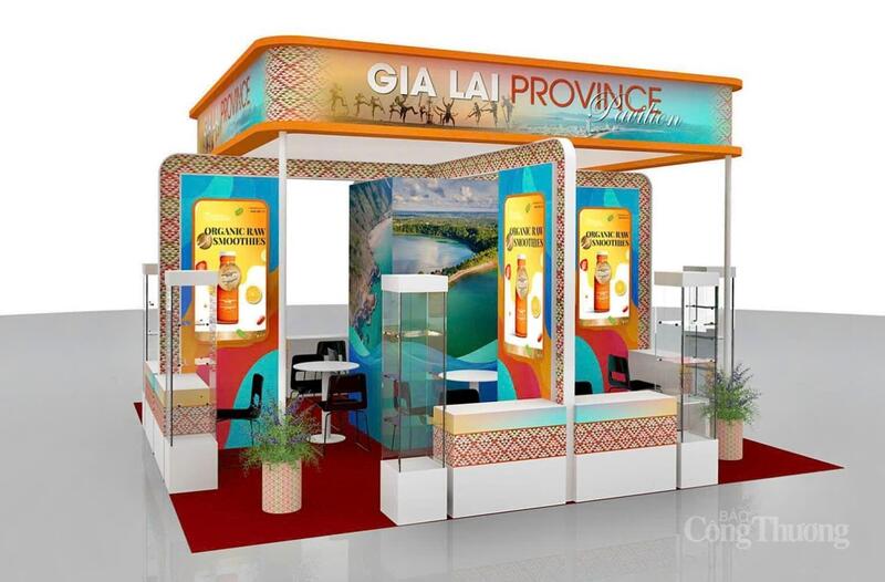 Phối cảnh gian hàng của tỉnh Gia Lai tại Hội chợ Thương mại ASEAN - Trung Quốc lần thứ 22 (CAEXPO 2025). Ảnh: Bích Thu