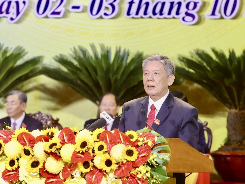 Bí thư Tỉnh ủy Vĩnh Long Ngô Chí Cường phát biểu tại đại hội.