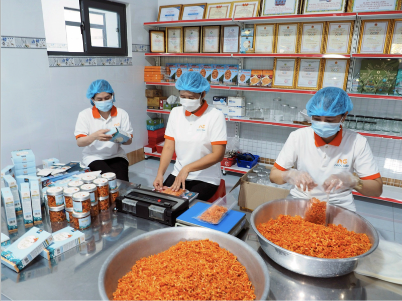 Chế biến tôm khô tại Công ty Ngọc Giàu.