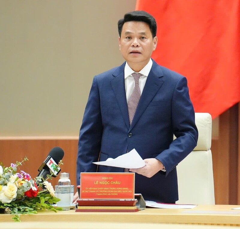 Bí thư Thành ủy Hải Phòng Lê Ngọc Châu phát biểu. Ảnh: PLVN