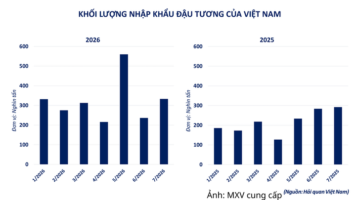 Khối lượng nhập khẩu đậu tương của Việt Nam.